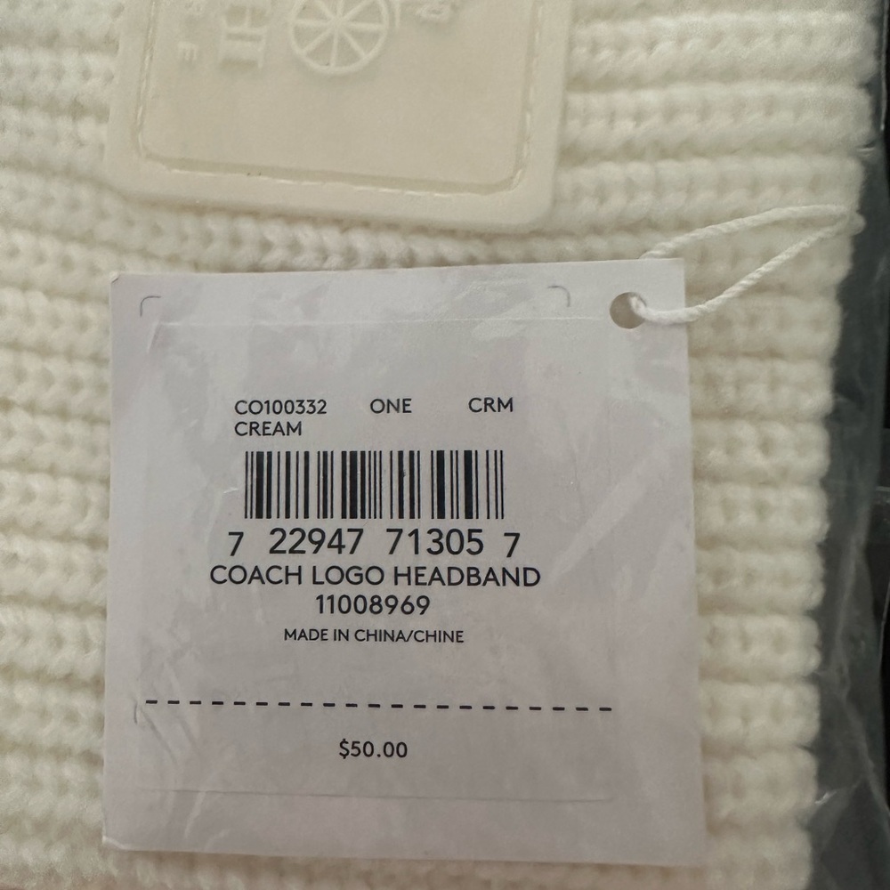 NWT Coach Cream Knit Headband With Rubber Horse and Carriage Patch - Picture 5 of 6